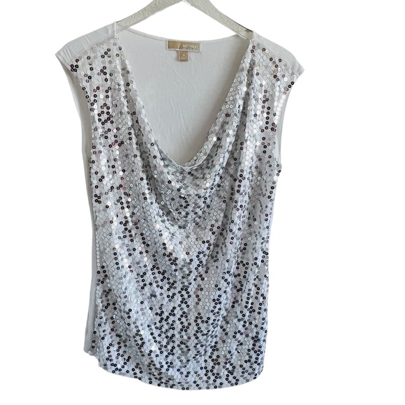 MICHAEL Michael Kors White Silver Sequin Blouse - Picture 1 of 4